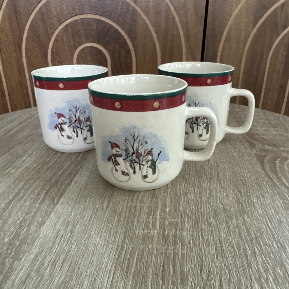 Royal Seasons Stoneware Snowman Christmas Coffee Mugs Set of 3 Holiday Winter